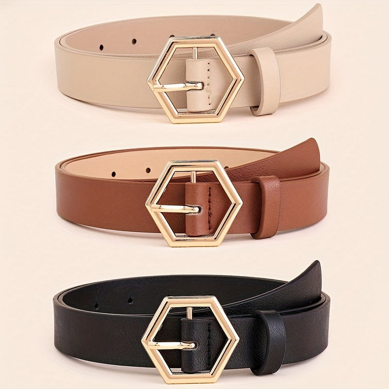 Hexagon Buckle PU Belt – Sleek Waist Belt with Geometric Charm