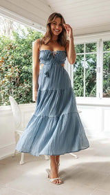 Elegant Hollow Backless Maxi Dress – Spaghetti Strap Swing Dress for Women