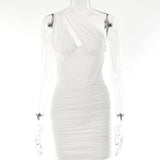 Pleated Mesh Bodycon Mini Dress – Sexy Round Neck Sleeveless Club Dress
