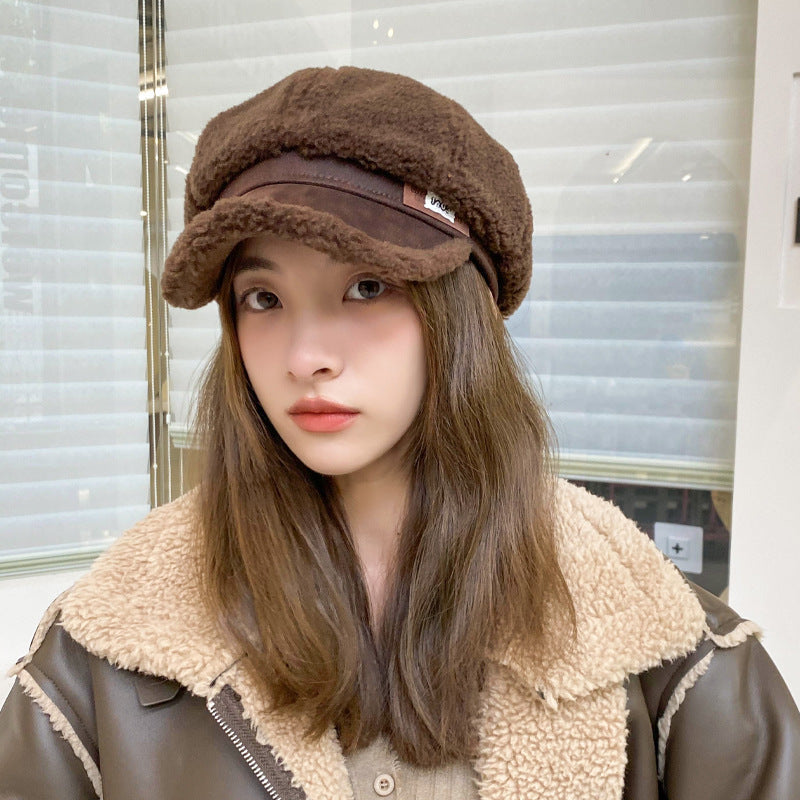Women’s Woolen Peaked Cap – Thick Warm Winter Hat