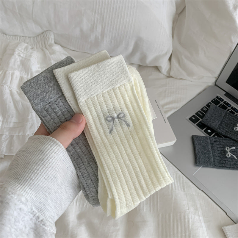 Women’s Bow Cotton Crew Socks – Hollow Mesh Design