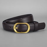 Oval Buckle Faux Leather Belt – Everyday Slim Waist Belt for Women