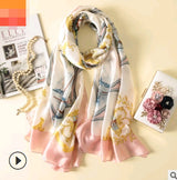 Floral Printed Silk-Look Scarf – Elegant Lightweight Shawl for All Seasons