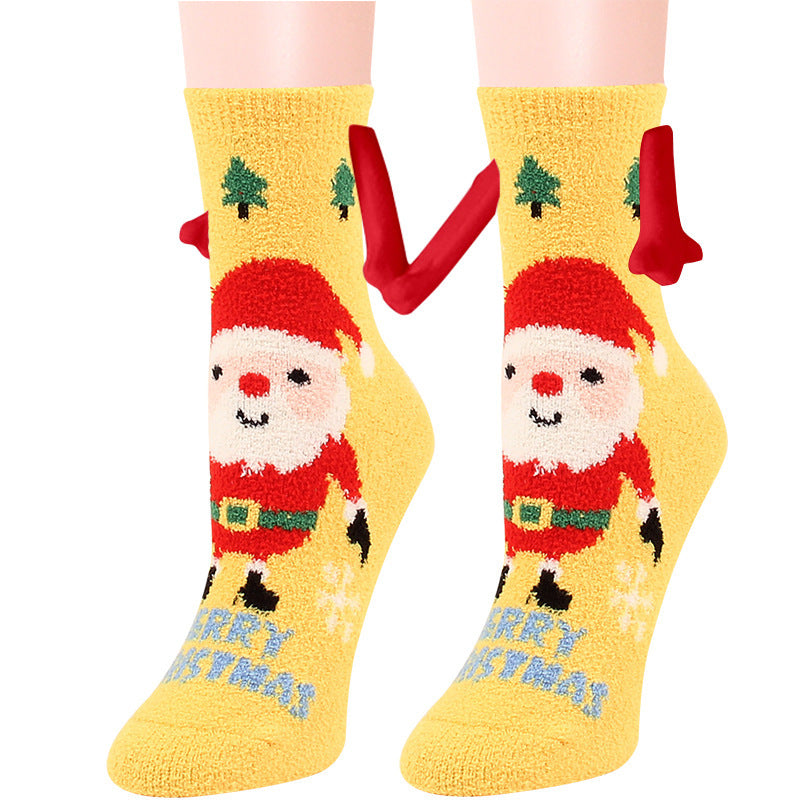 Magnetic Christmas Couple Socks – Coral Fleece Warm Slipper Tube