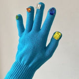 DIY Split Finger Knitted Gloves with Colorful Diamond Design – Street Style
