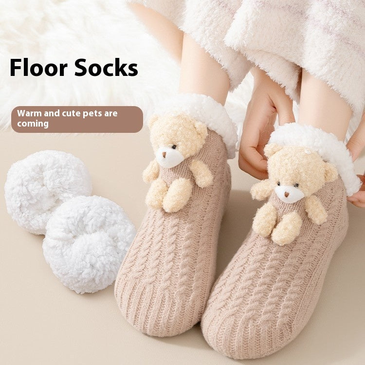 Women’s Winter Fleece Lined Socks – Warm Cartoon Lambswool