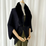 Solid Knit Cashmere-Feel Shawl – Winter Wrap with Tassels