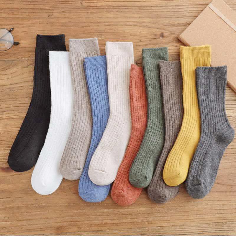 Women’s Cotton Mid-Calf Socks – 10 Pairs Korean & Japanese Style Autumn/Winter
