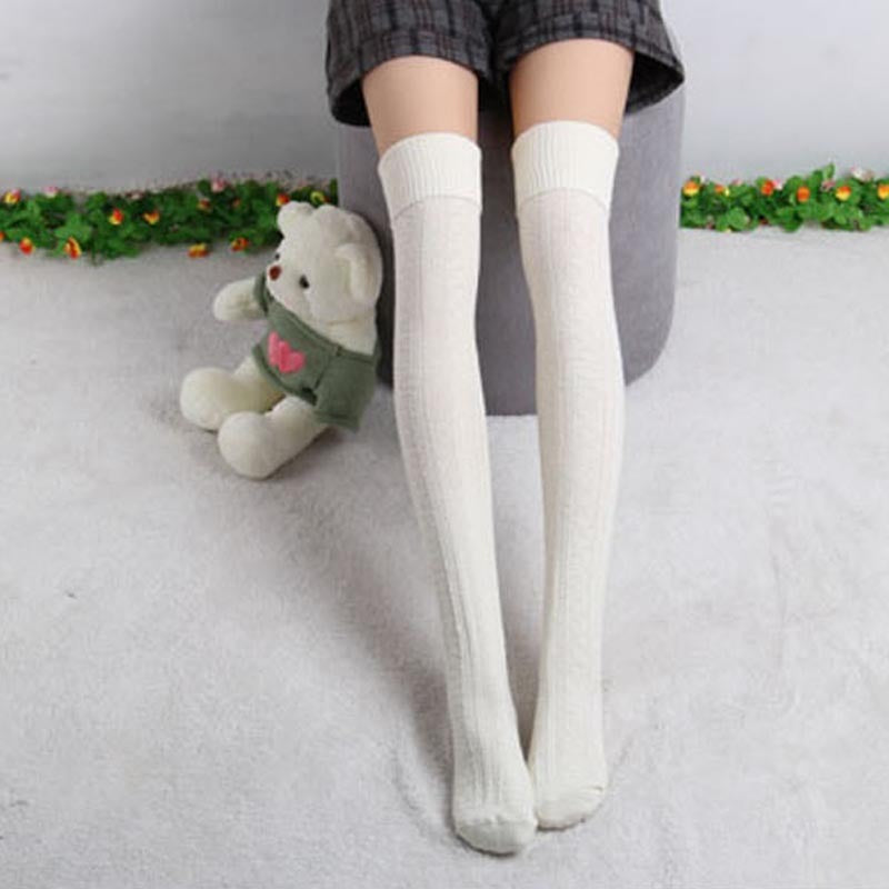 Japanese Long Knee-High Cotton Socks – Thick Stacked Style