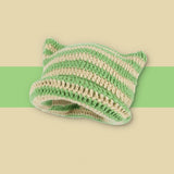 Women’s Knitted Wool Beanie – Striped Devil Horn Style