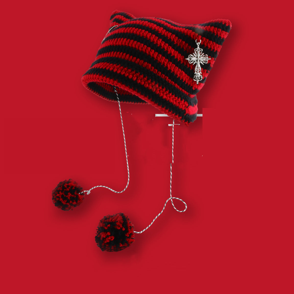Women’s Knitted Wool Beanie – Striped Devil Horn Style