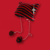 Women’s Knitted Wool Beanie – Striped Devil Horn Style