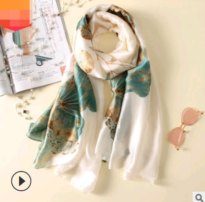 Floral Printed Silk-Look Scarf – Elegant Lightweight Shawl for All Seasons