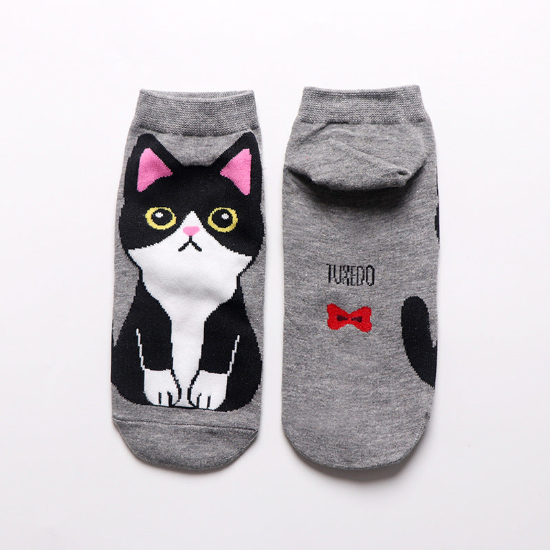 Cute Cat Cotton Ankle Socks – Breathable Jacquard Design