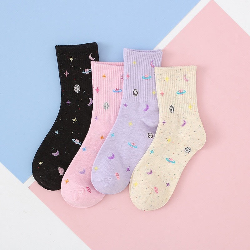 Women’s Cosmic Starry Crew Socks – Cotton Comfort