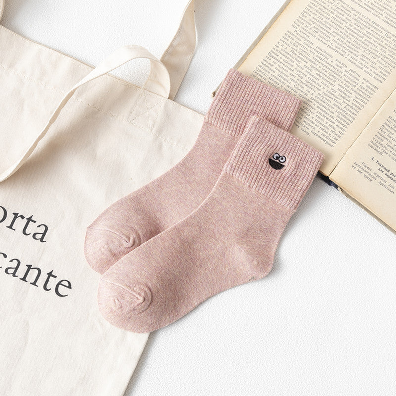 Women’s Embroidered Cotton Tube Socks – Thick Winter Style
