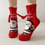 Christmas Magnetic Couple Socks – Cute Elk, Santa & Snowman Hand-Holding Design