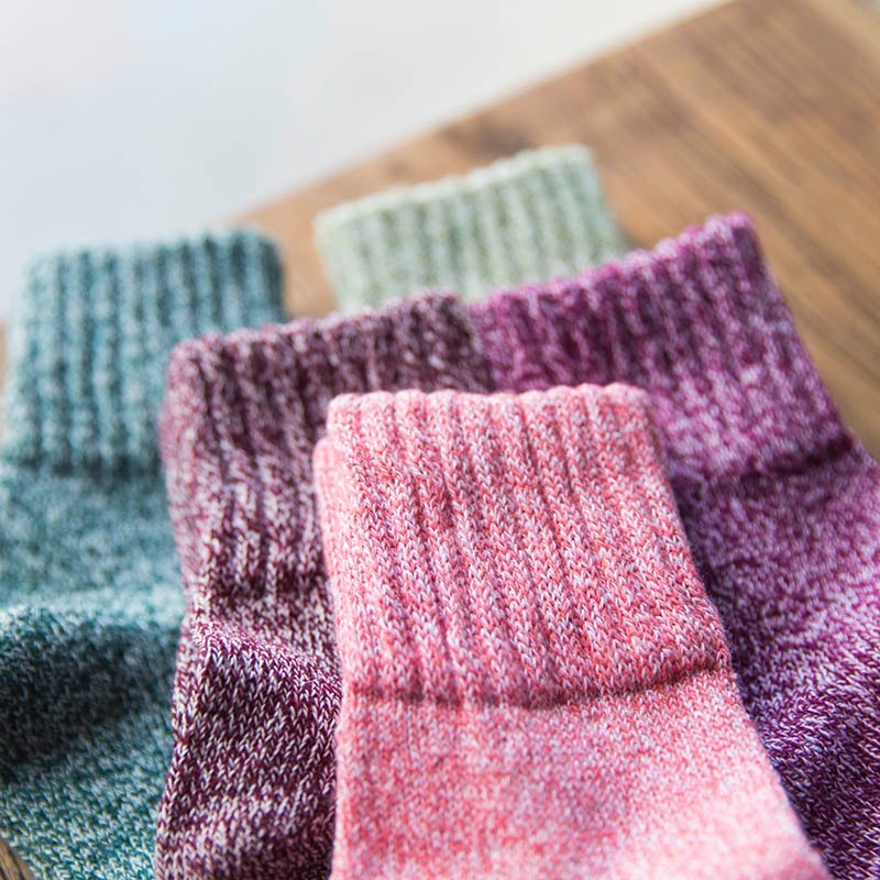 Women’s Winter Thermal Cotton Crew Socks – 5 Pairs Set