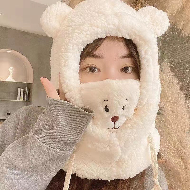 Bear Hooded Plush Scarf – 3-in-1 Winter Hat, Neck Warmer & Face Cover