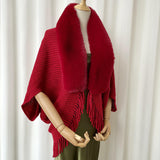 Solid Knit Cashmere-Feel Shawl – Winter Wrap with Tassels
