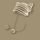 Women’s Knitted Wool Beanie – Striped Devil Horn Style