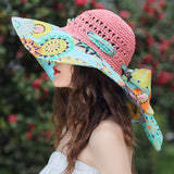 Women’s Ethnic Style Outdoor Sun Hat – Windproof Large Brim Straw Hat
