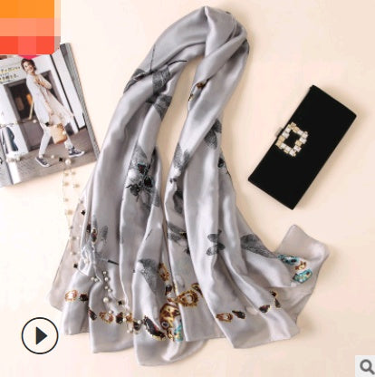Floral Printed Silk-Look Scarf – Elegant Lightweight Shawl for All Seasons