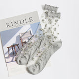 Women’s Jacquard Crystal Crew Socks – Elegant Sheer Design