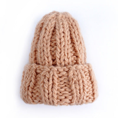 Women’s Thick Knitted Wool Beanie – Solid Color Winter Hat