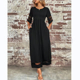 New Hot Selling Plus Size Women's Five Quarter Sleeve Mesh Round Neck Dress With Pockets