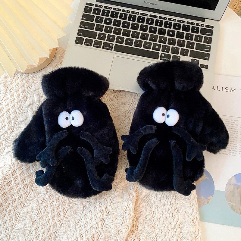 Women’s Funny Warm Velvet Mittens – Cute Winter Gloves