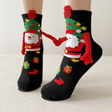 Christmas Magnetic Couple Socks – Cute Elk, Santa & Snowman Hand-Holding Design