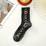 Women’s Retro Floral Mid-Calf Socks – Vintage Style Cotton Blend