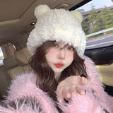 Women’s Plush Bear Hat – Cute Furry Winter Warm Hat