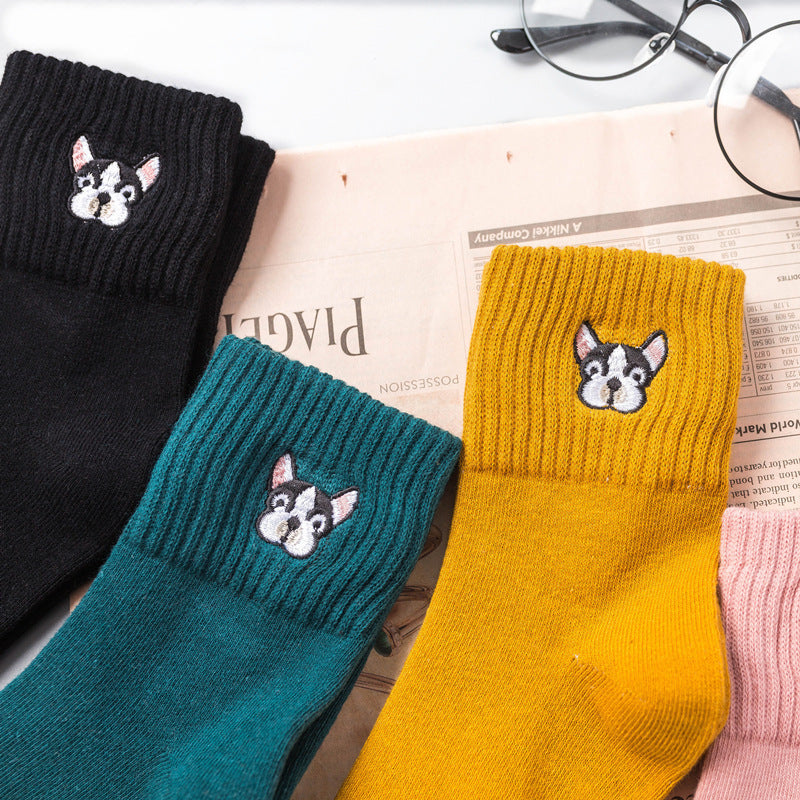 Cartoon Embroidery Cotton Crew Socks – Women’s Casual