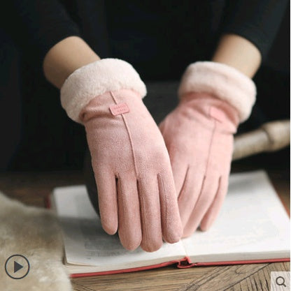 Retro Suede Touch Screen Winter Gloves – Warm Velvet Lined for Women