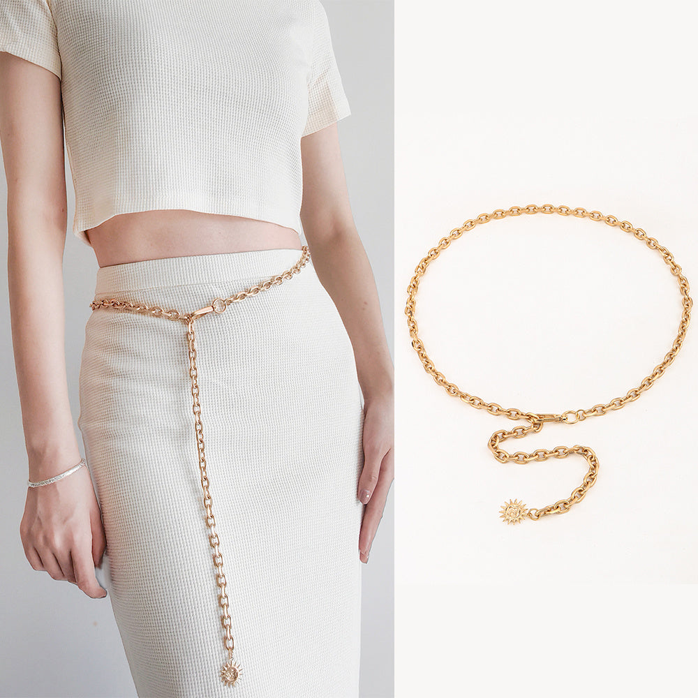 Gold Matte Punk Waist Chain – Minimalist Hollow Body Chain for Dresses & Skirts