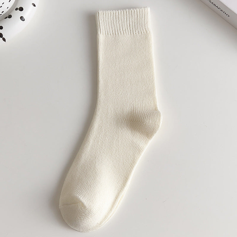 Women’s White Cotton Mid-Calf Socks – Thick Diamond Lattice Autumn/Winter