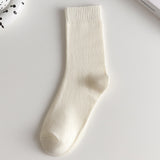 Women’s White Cotton Mid-Calf Socks – Thick Diamond Lattice Autumn/Winter