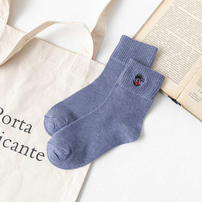 Women’s Embroidered Cotton Tube Socks – Thick Winter Style