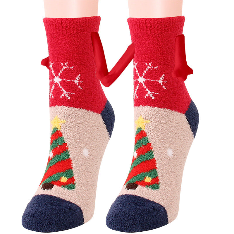 Magnetic Christmas Couple Socks – Coral Fleece Warm Slipper Tube