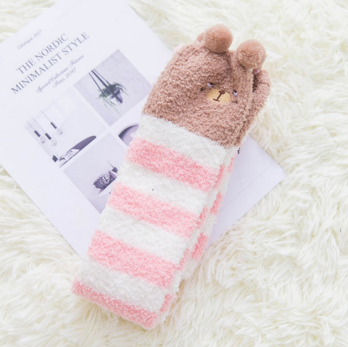 Super Cute Fuzzy Knee-High Socks – Cartoon Winter Style