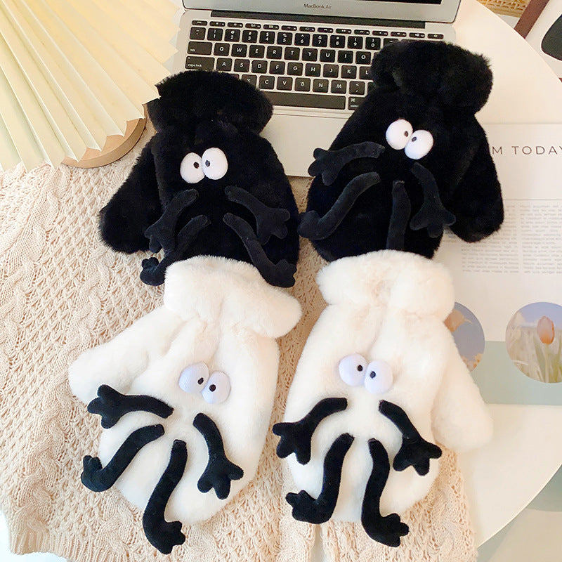Women’s Funny Warm Velvet Mittens – Cute Winter Gloves