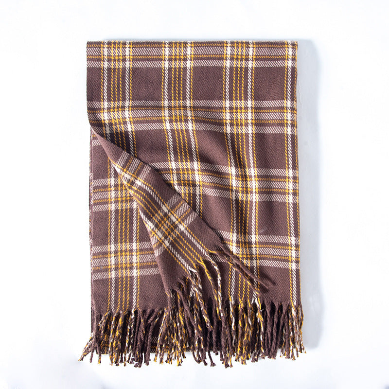 Plaid Cashmere-Feel Scarf – Soft Korean-Style Winter Wrap