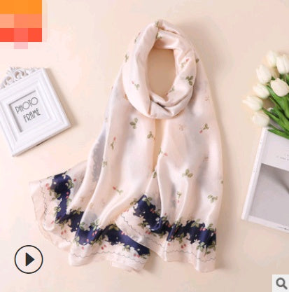 Floral Printed Silk-Look Scarf – Elegant Lightweight Shawl for All Seasons