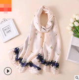 Floral Printed Silk-Look Scarf – Elegant Lightweight Shawl for All Seasons