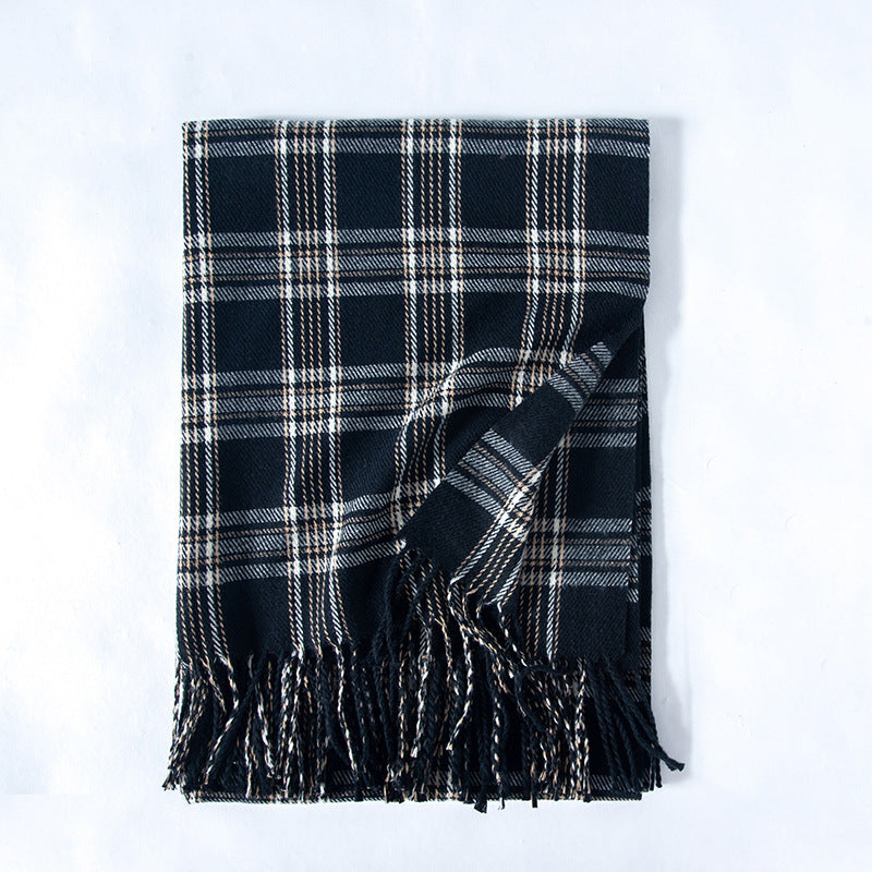 Plaid Cashmere-Feel Scarf – Soft Korean-Style Winter Wrap