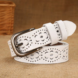 Hollow Carved Leather Belt – Women’s Pin Buckle Belt in Multiple Colors & Sizes