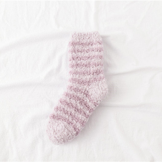 Sleeping Socks Home Women’s Coral Fleece Striped Mid-Calf Length Comfortable Socks