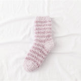 Sleeping Socks Home Women’s Coral Fleece Striped Mid-Calf Length Comfortable Socks